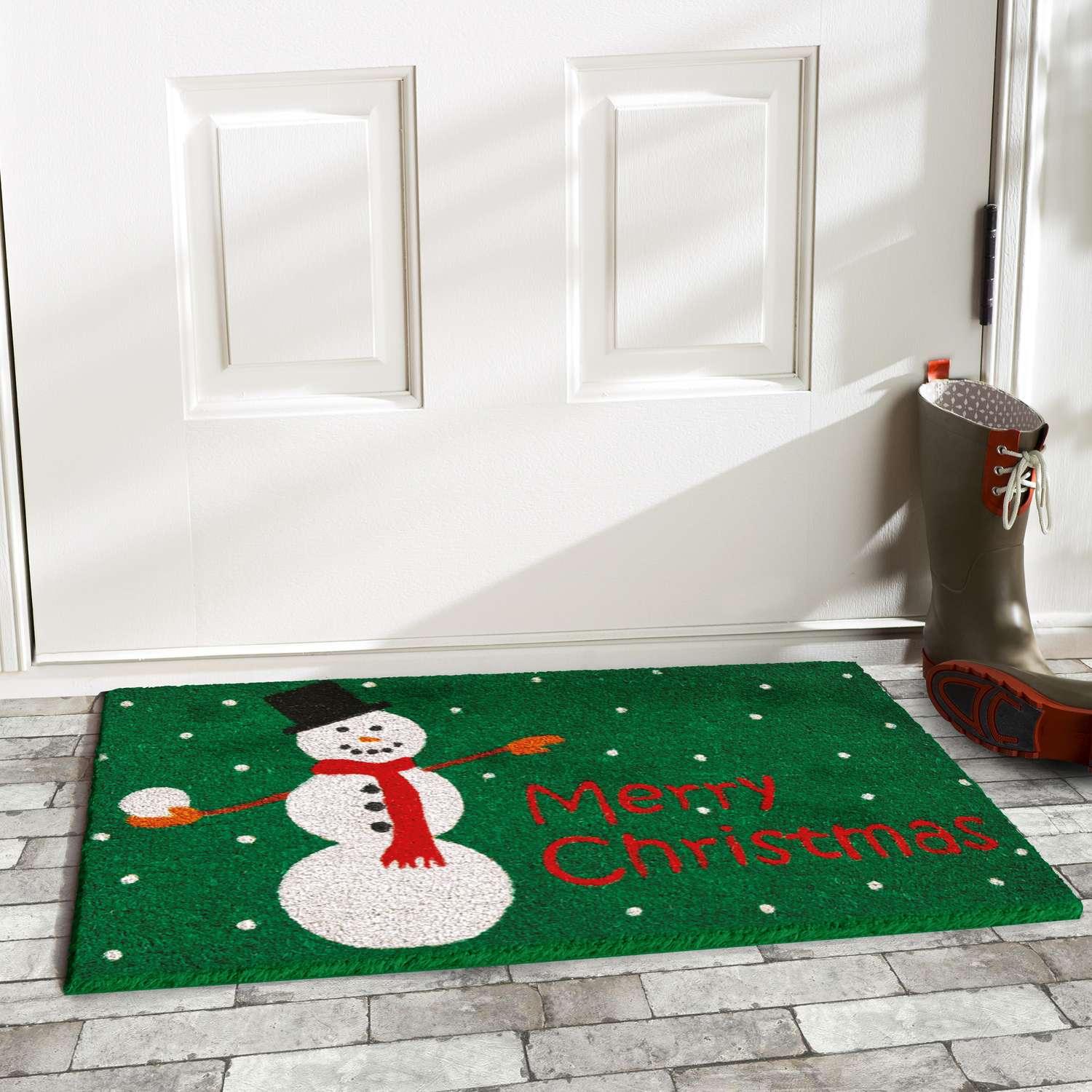  Home & More 1.42 W X 2.42 L Green Christmas Snowman Coir Door Mat