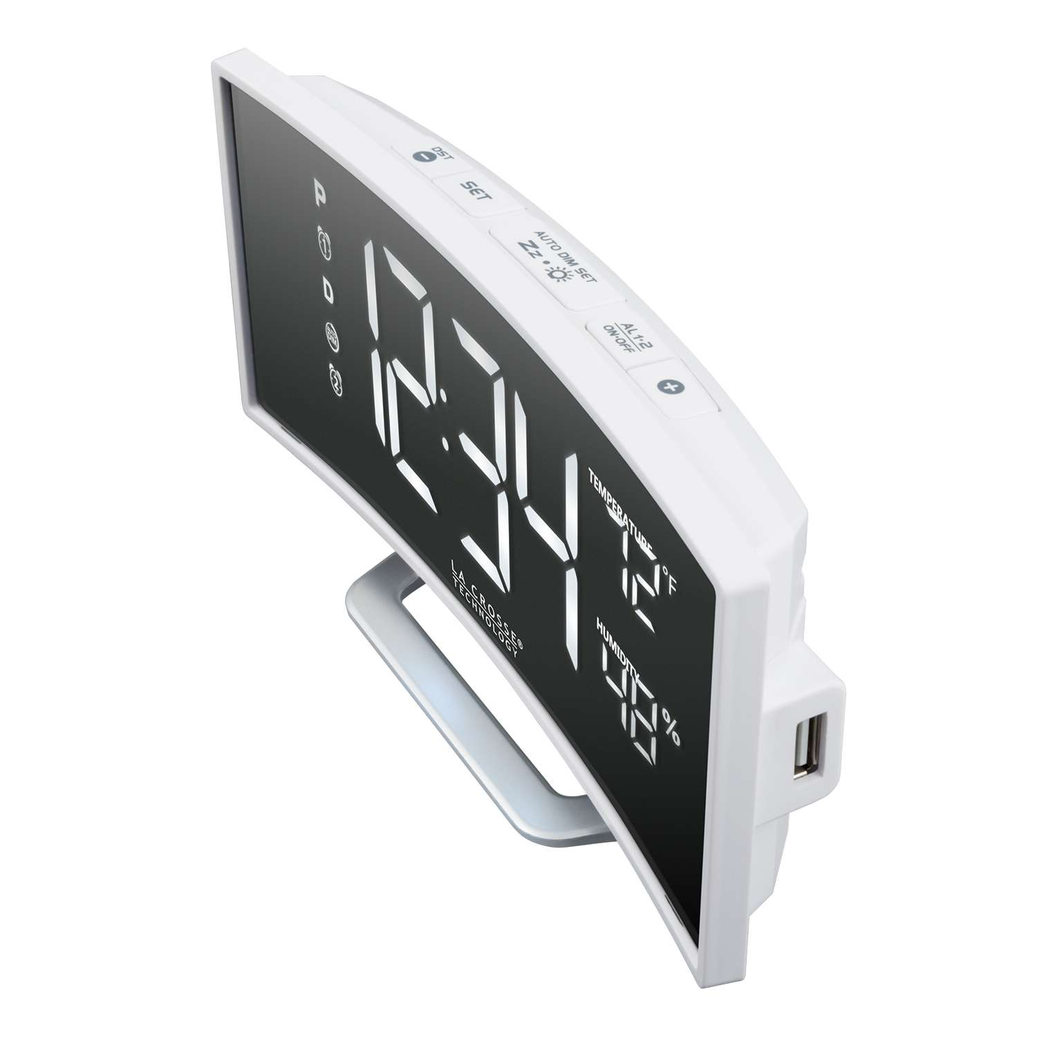  La Crosse Technology 6.5 In. White Mirror Alarm Clock LED Battery Operated