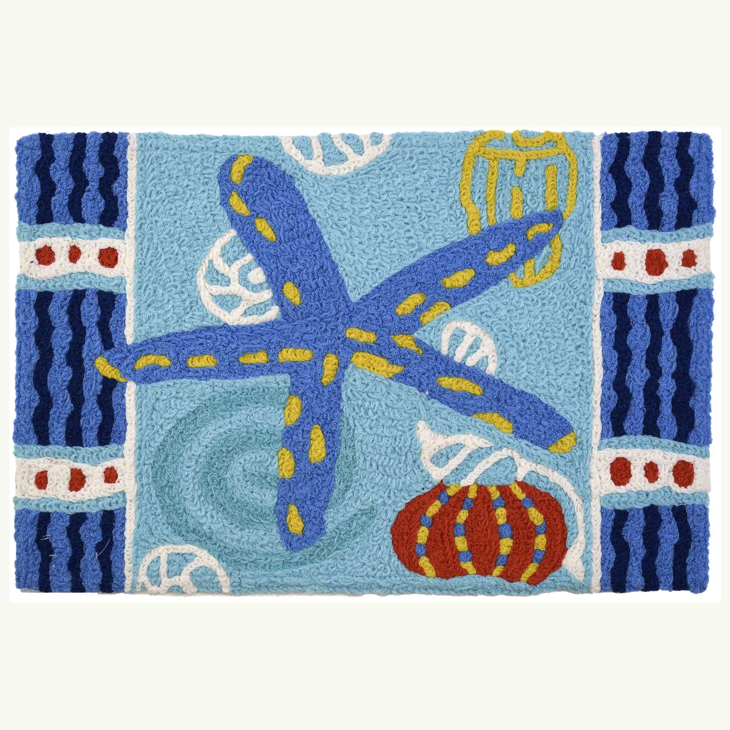  Jellybean 20 In. W X 30 In. L Multi-color Teal Starfish Accent Rug