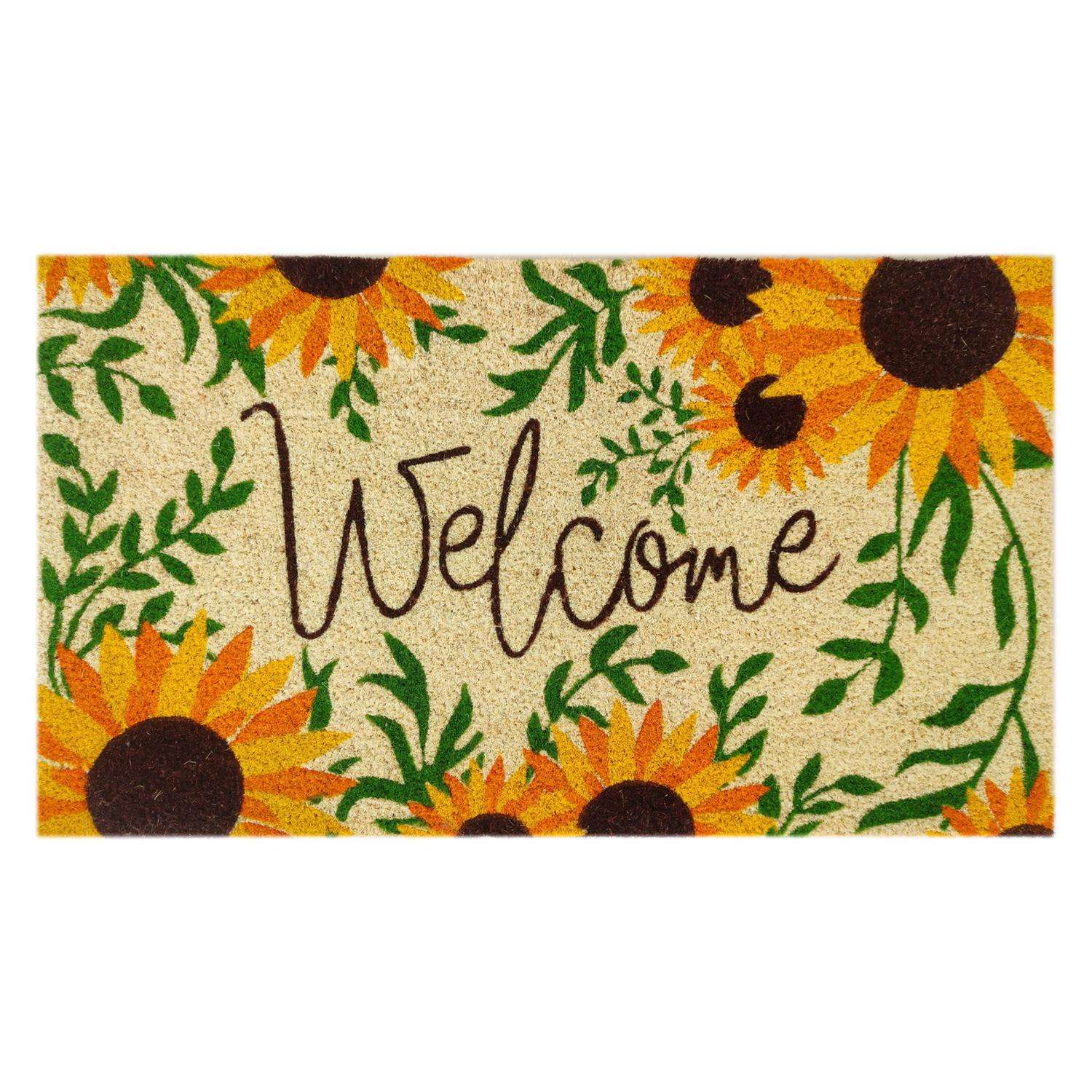  First Concept 18 In. W X 30 In. L Multicolored Welcome Sunflowers Coir Door Mat