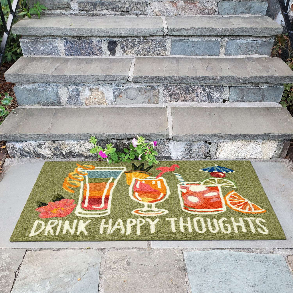  Liora Manne Frontporch 2 W X 3 L Green Happy Drinks Acrylic/Polyester Accent Rug