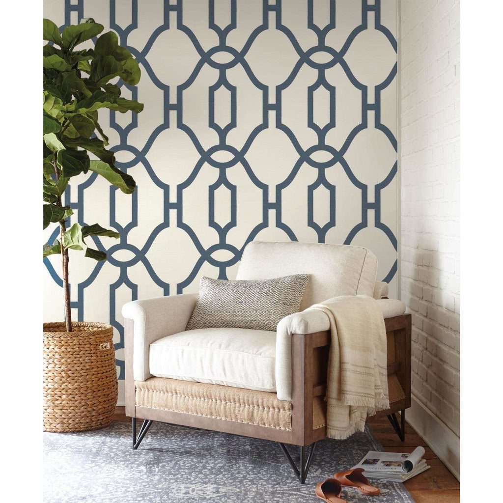  Magnolia Home By Joanna Gaines 20.5 In. W X 396 In. L Woven Trellis Federal Blue On White Paper Wall