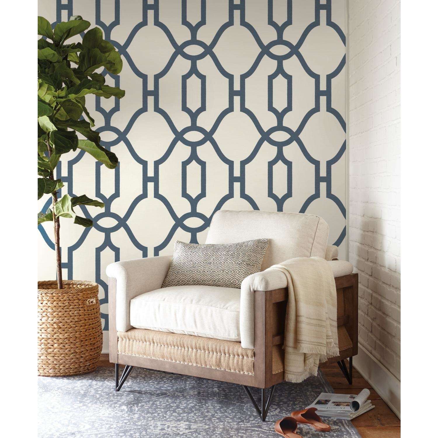  Magnolia Home By Joanna Gaines 20.5 In. W X 396 In. L Woven Trellis Federal Blue On White Paper Wall