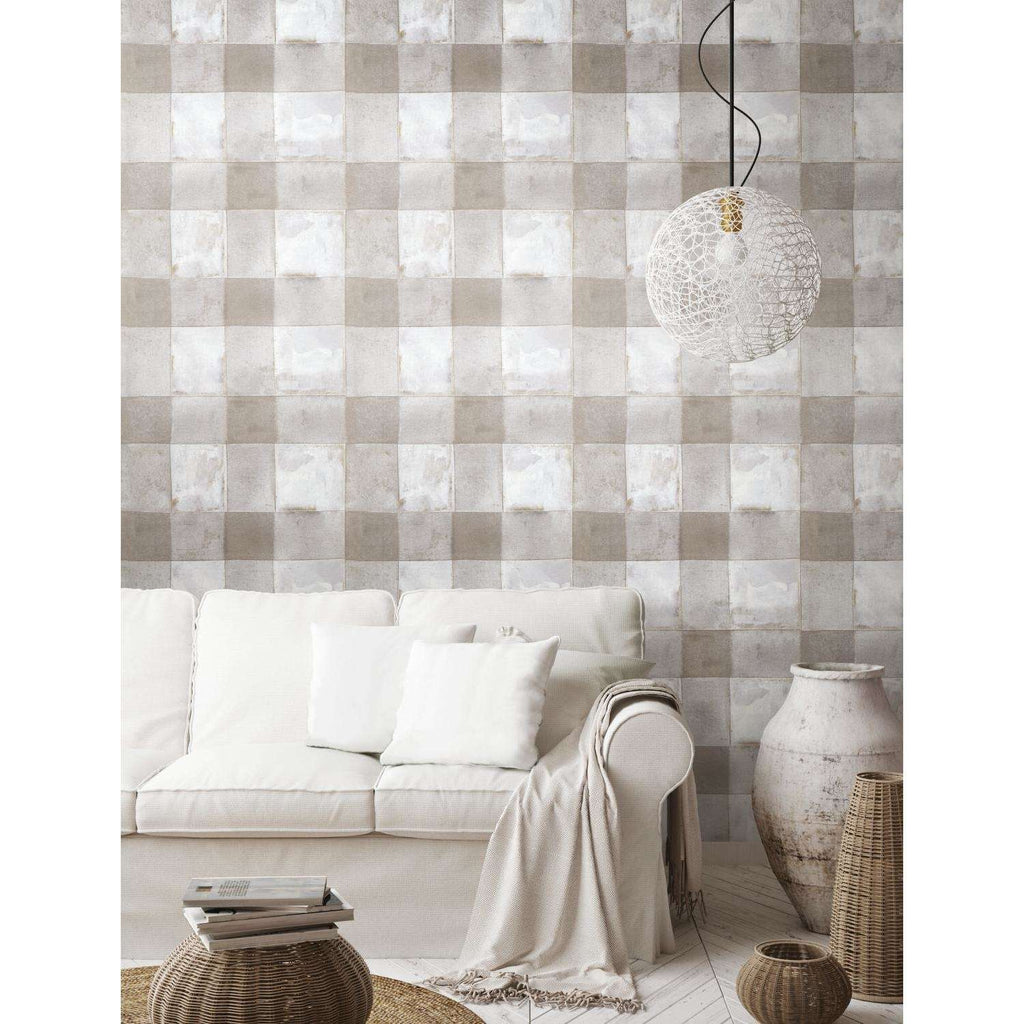  RoomMates 18 In. W X 18.86 Ft. L Buffalo Plaid Taupe Vinyl Peel And Stick Wallpaper