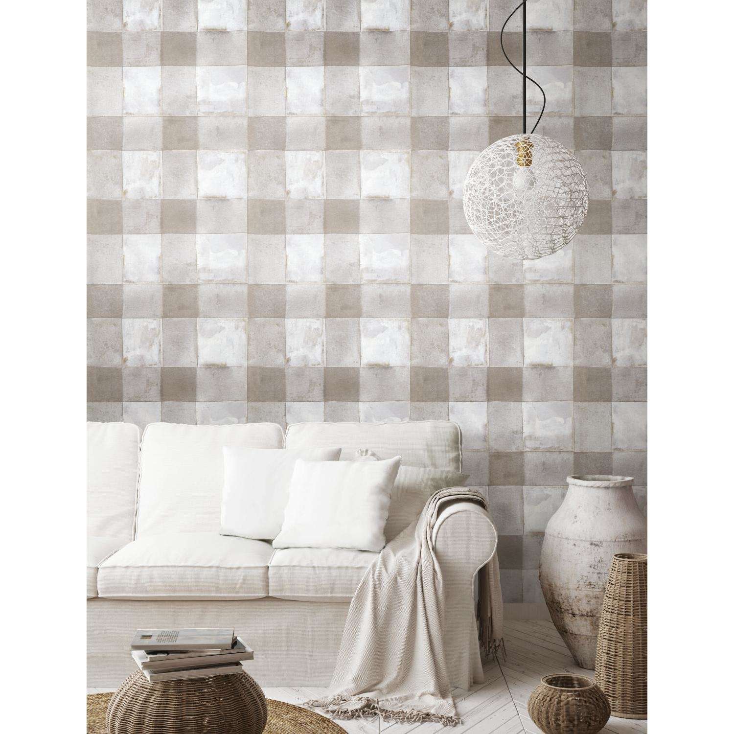  RoomMates 18 In. W X 18.86 Ft. L Buffalo Plaid Taupe Vinyl Peel And Stick Wallpaper
