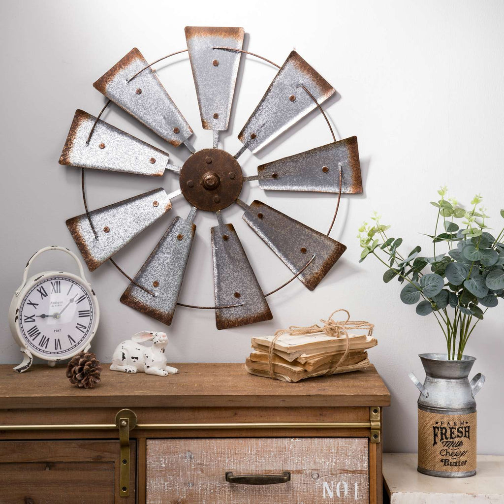  Glitzhome 22.05 In. H X 4 In. W X 22.05 In. L Brown/Silver Iron Wind Spinner Wall Decor