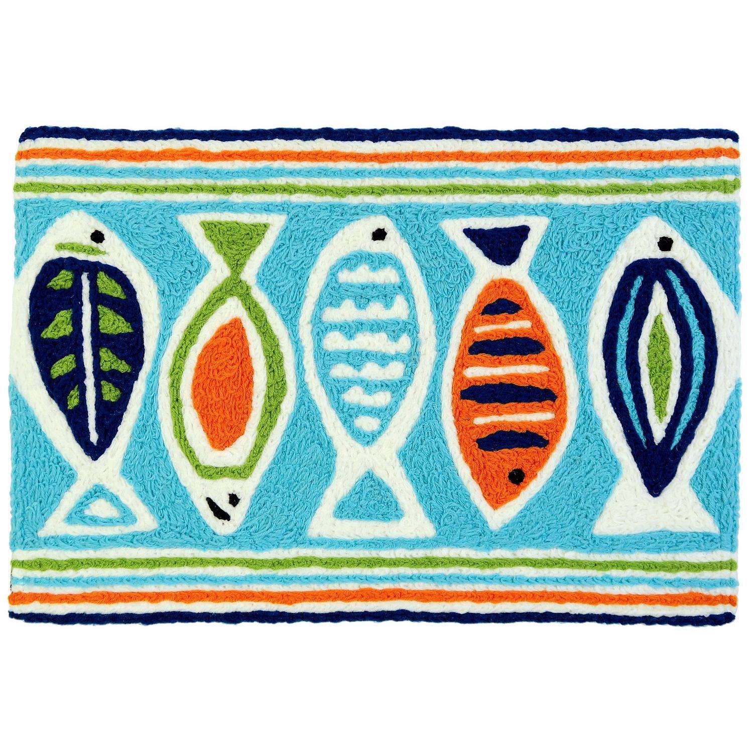  Jellybean 20 In. W X 30 In. L Multi-color Retro Fish Pattern Polyester Accent Rug