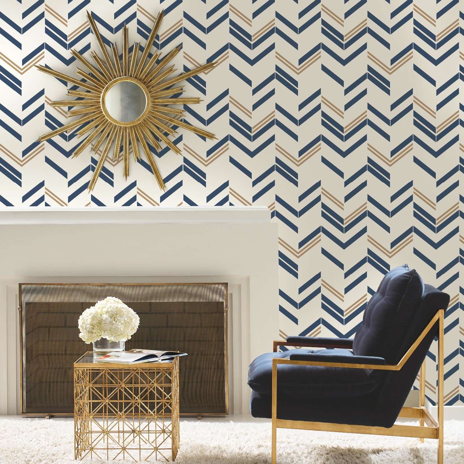  RoomMates 20.5 In. W X 16.5 Ft. L Chevron Blue Stripe Vinyl Peel And Stick Wallpaper