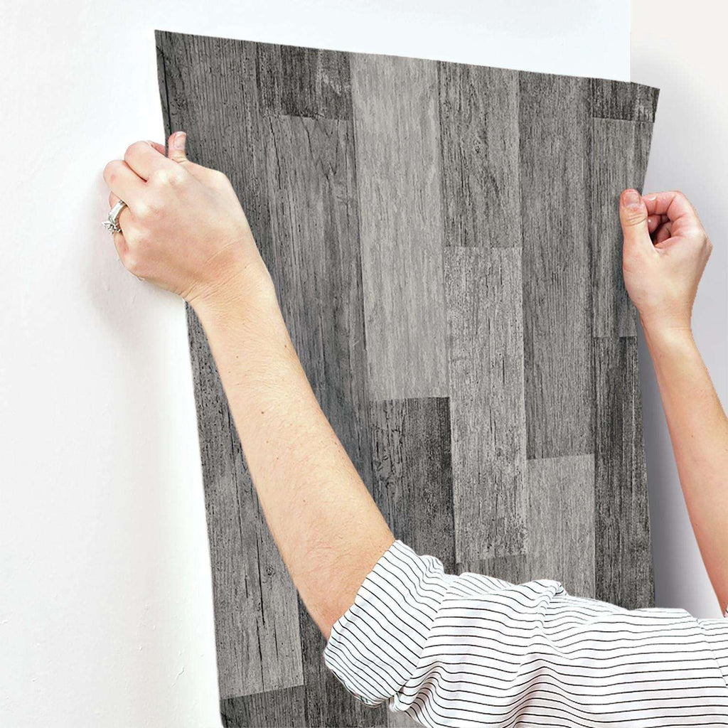  RoomMates 20.5 In. W X 16.5 Ft. L Weathered Wood Plank Black Vinyl Peel And Stick Wallpaper