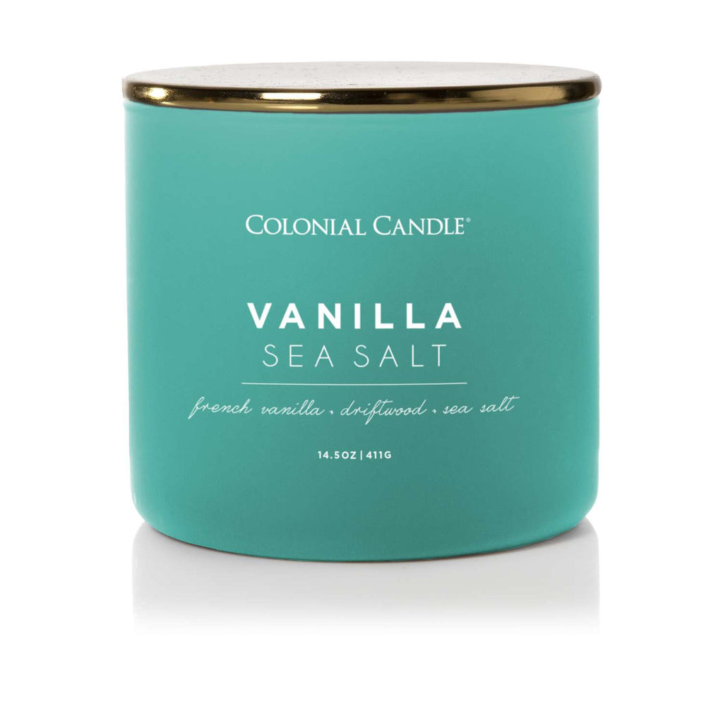  Colonial Candle Pop Of Color Blue/Copper Vanilla Sea Salt Scent Candle Jar 14.5 Oz