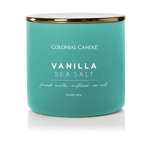  Colonial Candle Pop Of Color Blue/Copper Vanilla Sea Salt Scent Candle Jar 14.5 Oz