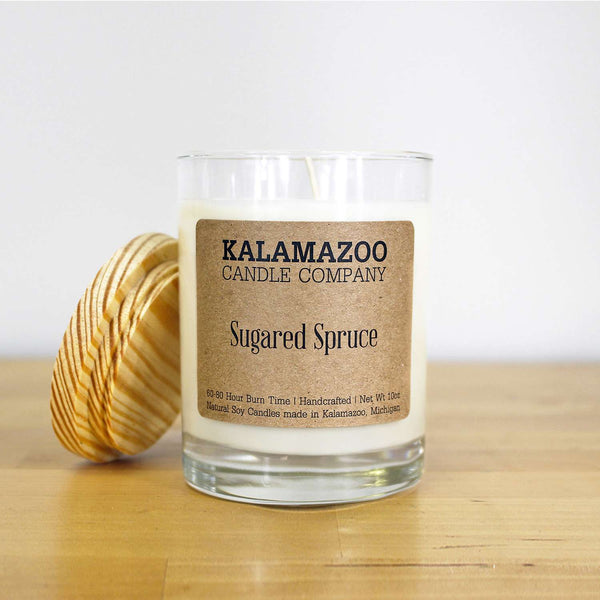  Kalamazoo Candle Company Clear Glass Jar With White Soy Wax, Wood Lid Sugared Spruce Scent Sugared S