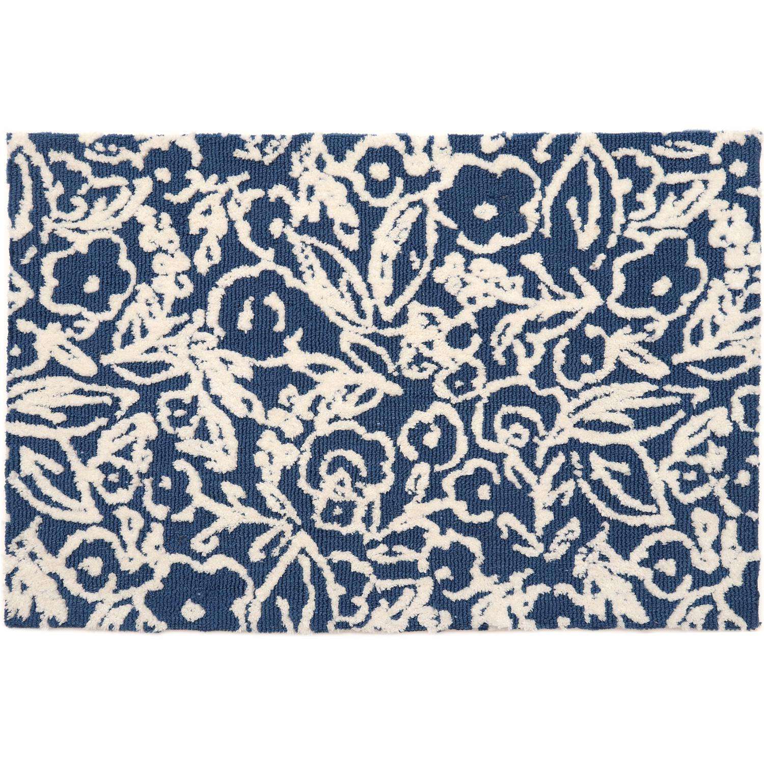  Simples Spaces 21 In. W X 33 In. L Blue Fab Floral Microfiber Polyester Accent Rug