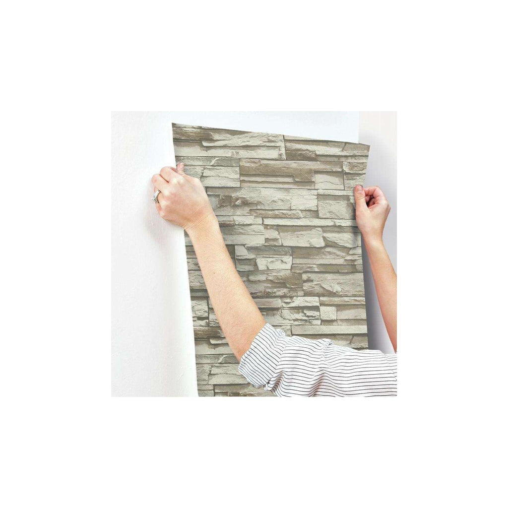  RoomMates 20.5 In. W X 16.5 Ft. L Brown Stacked Stone Vinyl Peel And Stick Wallpaper