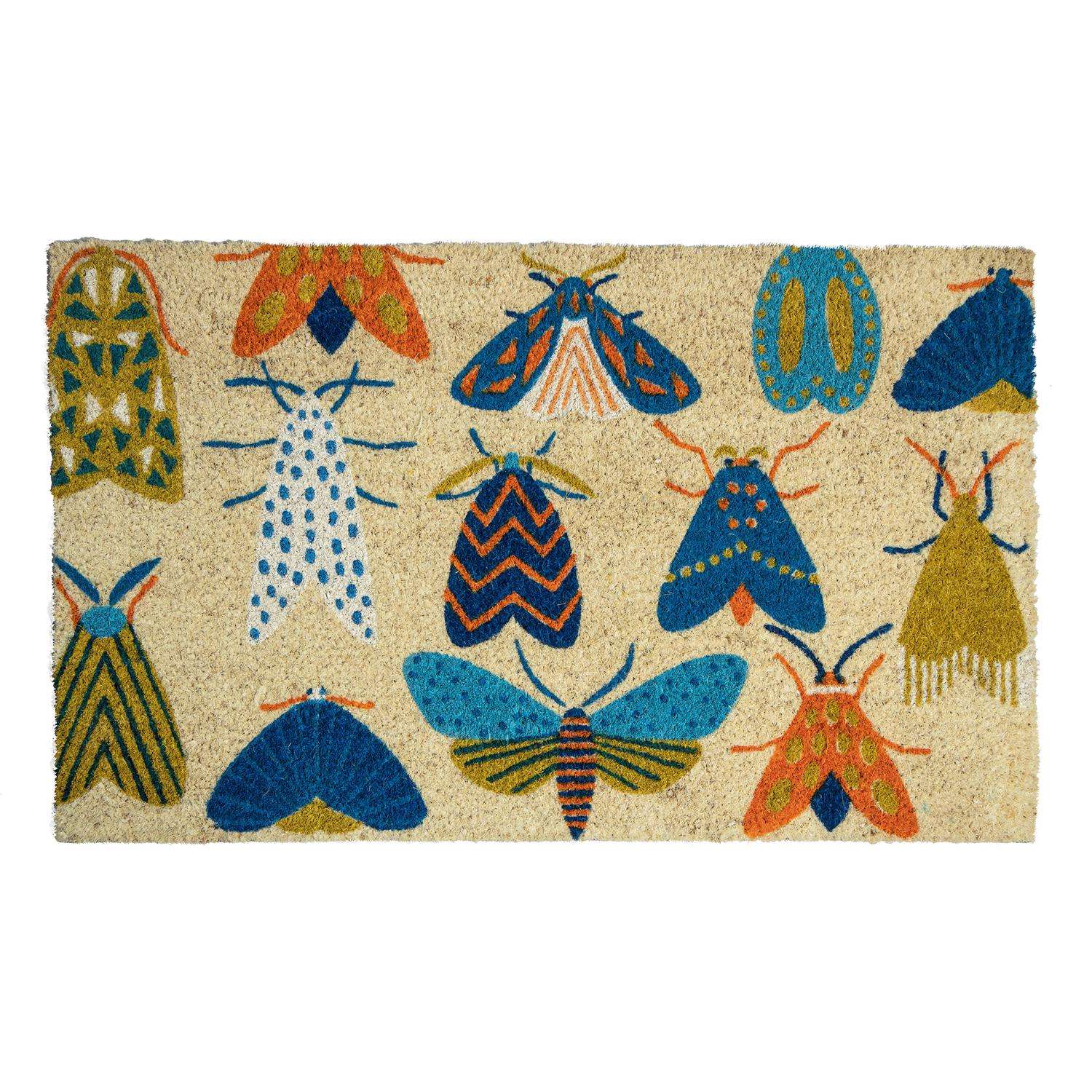  Entryways 17 In. W X 28 In. L Multicolored Moths Coir Door Mat