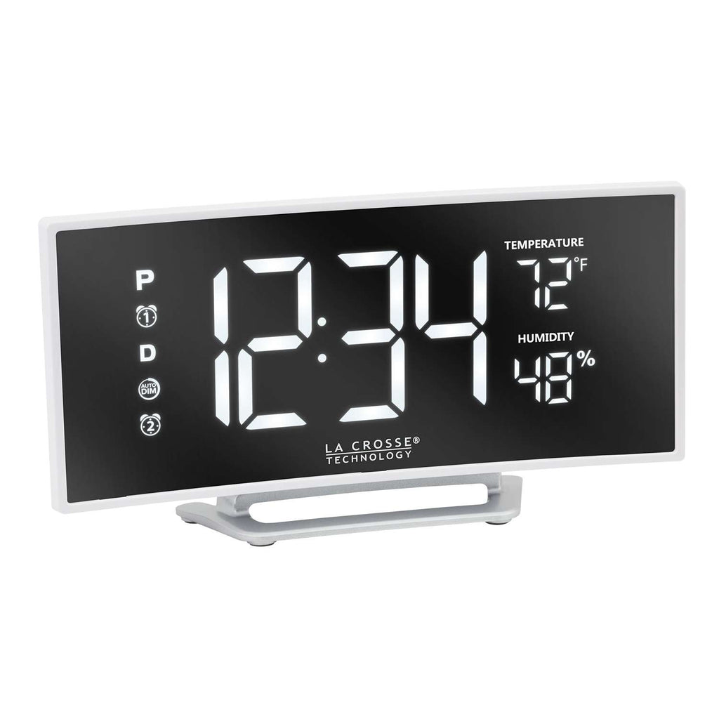  La Crosse Technology 6.5 In. White Mirror Alarm Clock LED Battery Operated