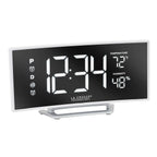  La Crosse Technology 6.5 In. White Mirror Alarm Clock LED Battery Operated