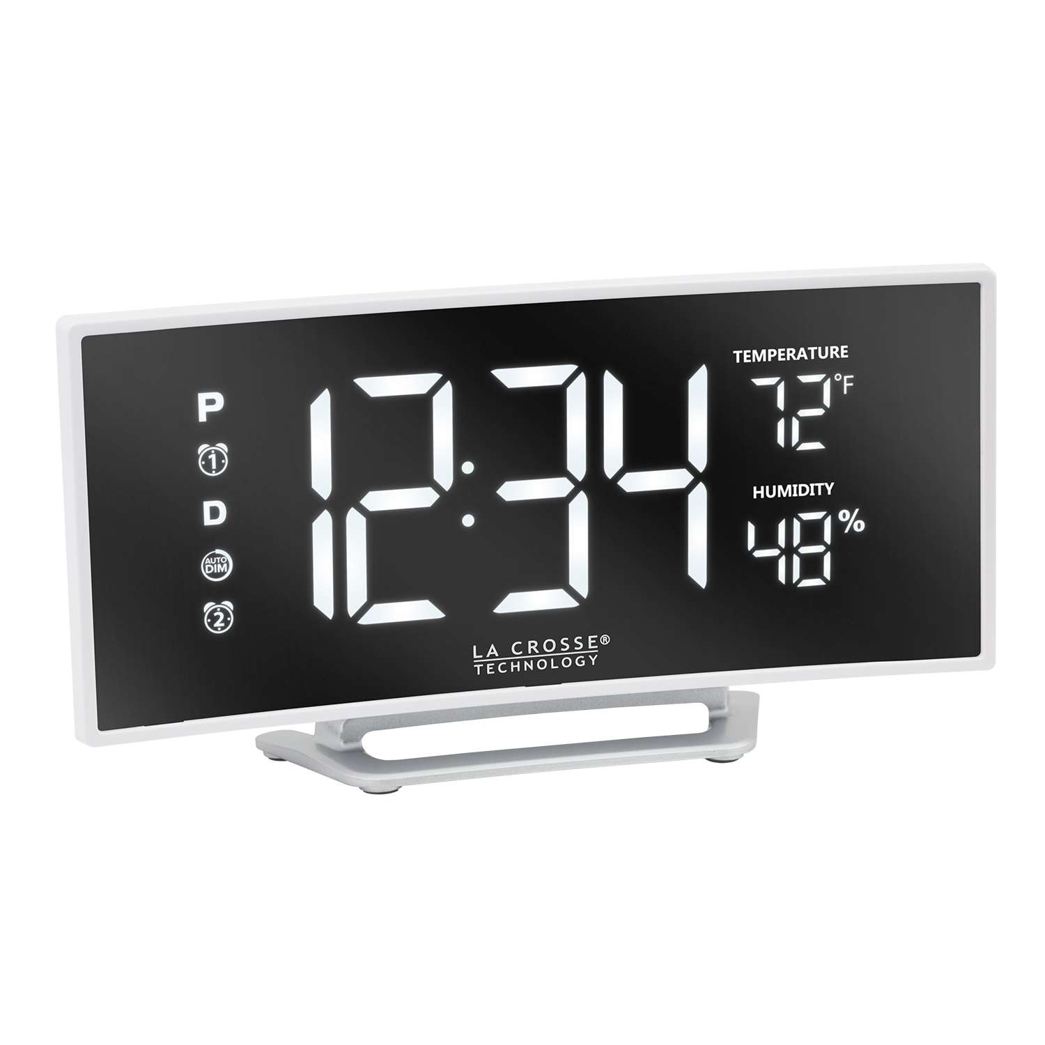 La Crosse Technology 6.5 In. White Mirror Alarm Clock LED Battery Operated