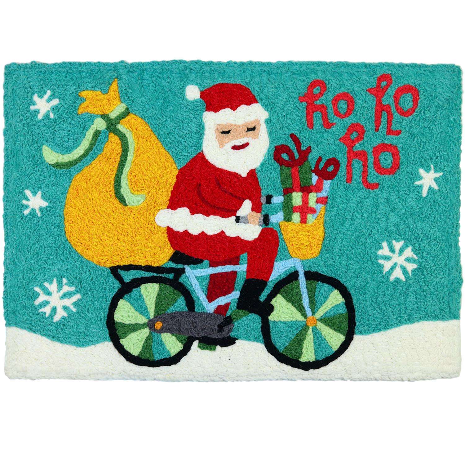  Jellybean Cycling Santa 30 In. W X 20 In. L Multicolored Pattern Polyester Accent Rug
