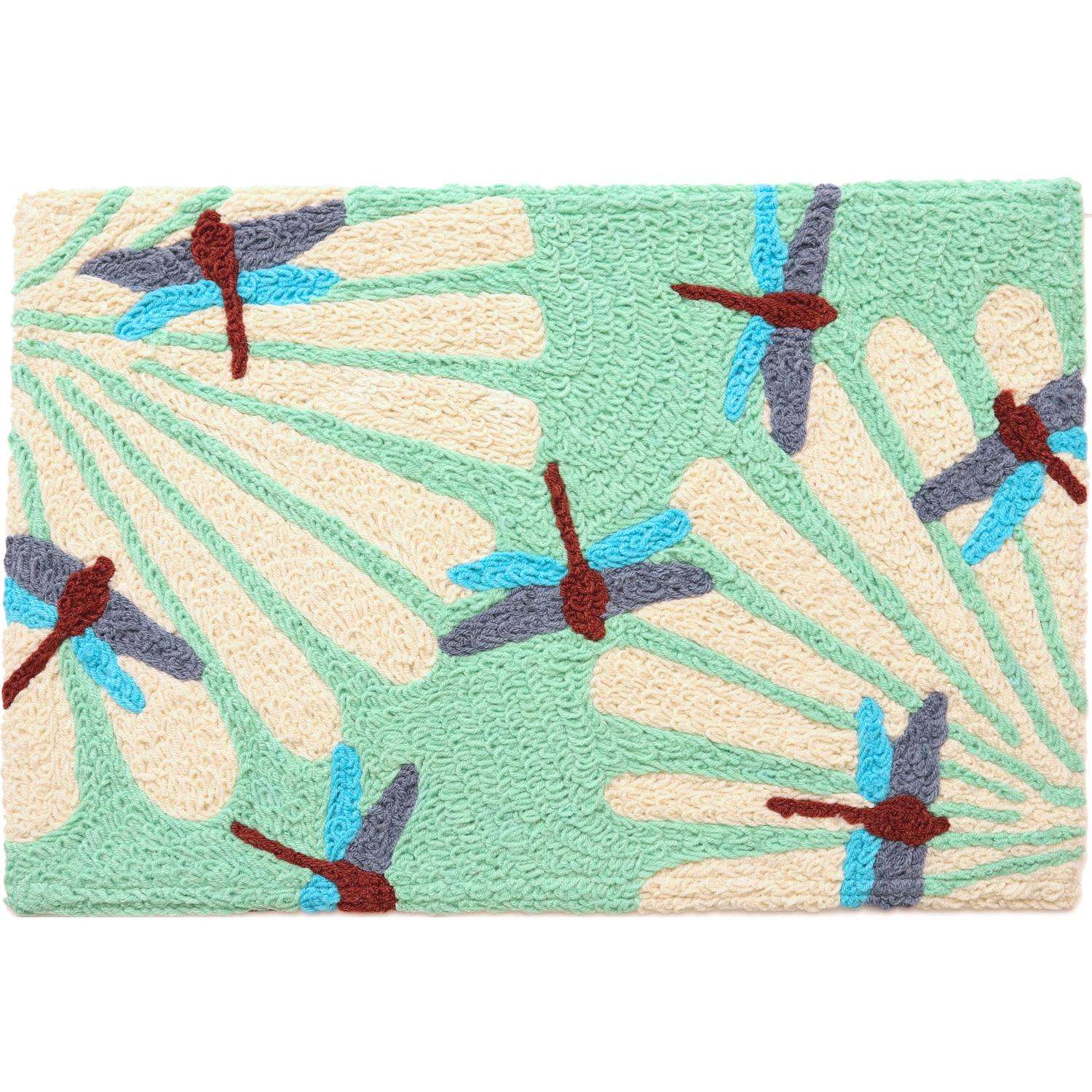  Jellybean 20 In. W X 30 In. L Multi-color Dragonflies On White Flowers Polyester Accent Rug